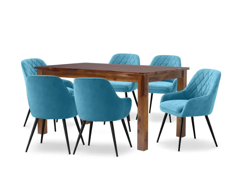 Orchid Solid Wood 6 seater Dining Table with Chair in Teal Aqua